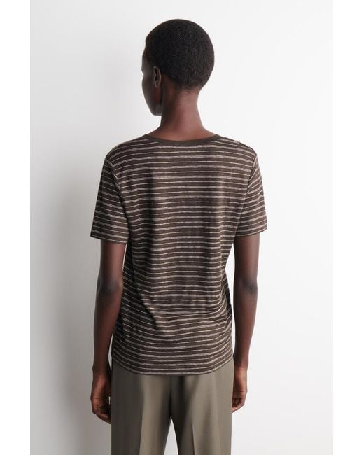 COS Black V-Neck Linen T-Shirt