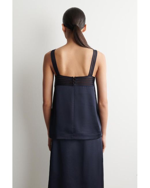 COS Blue Open-Stitch Satin Cami Top