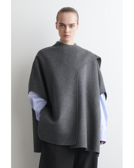 COS Gray Double-Faced Merino Wool Scarf Cape