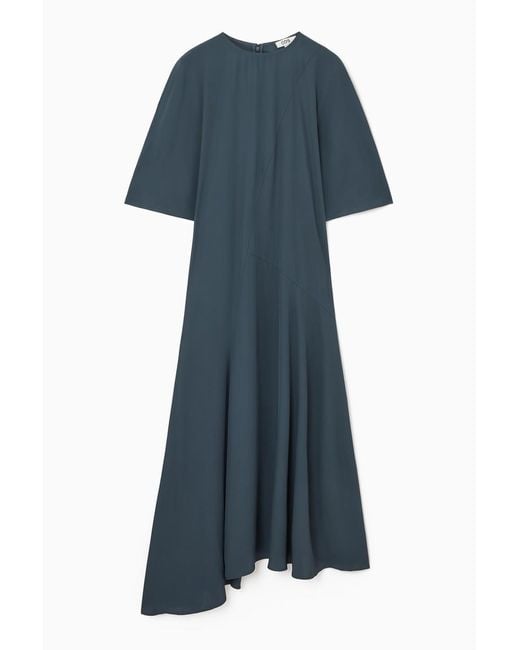 gathered asymmetric midi dress cos Cos Asymmetric Gathered Satin Midi Dress GATHERED ASYMMETRIC MIDI DRESS  BLACK COS US