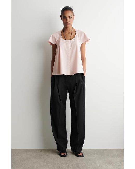 COS Pink Fluted-Sleeve Cotton Blouse