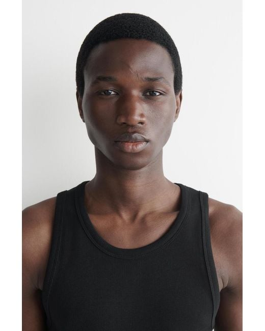 COS Black Slim Ribbed Cotton Tank Top for men