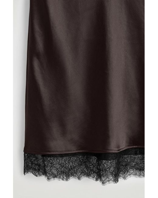 COS Brown Lace-Trimmed Satin Midi Skirt