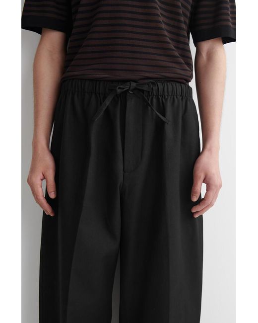 COS Black Barrel-Leg Drawstring Pants for men