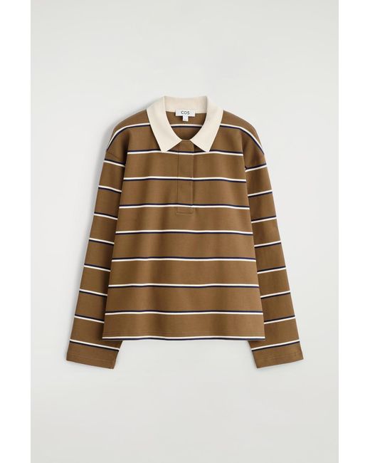 COS Natural Striped Long-Sleeved Polo Shirt