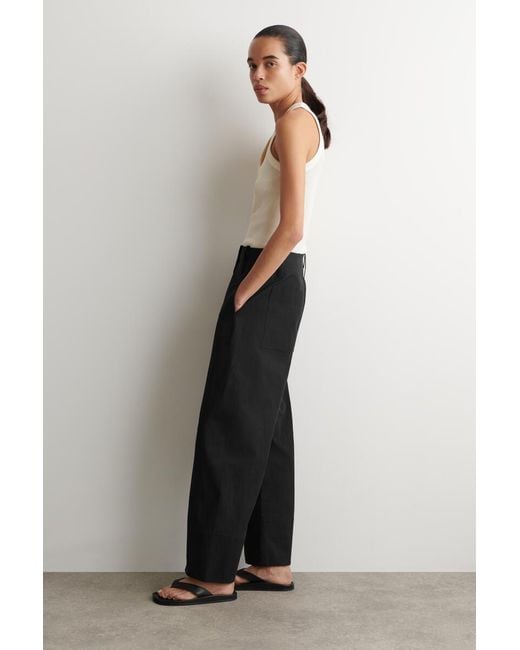COS Black Barrel-Leg Pima Cotton Trousers