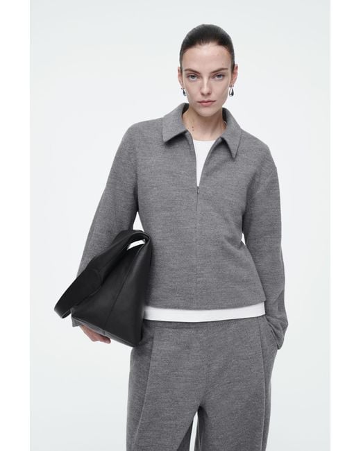 COS Boiled wool Zip up Cardigan in Grey Lyst UK