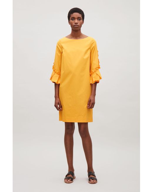 COS Yellow Dress With Frill Detailed Sleeves