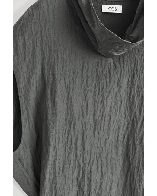 COS Gray Crinkled-Satin Top