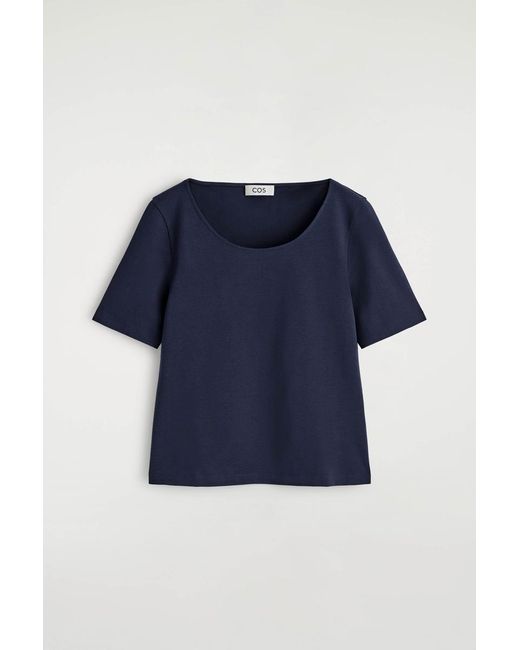 COS Blue Slim Scoop-Neck Cotton T-Shirt