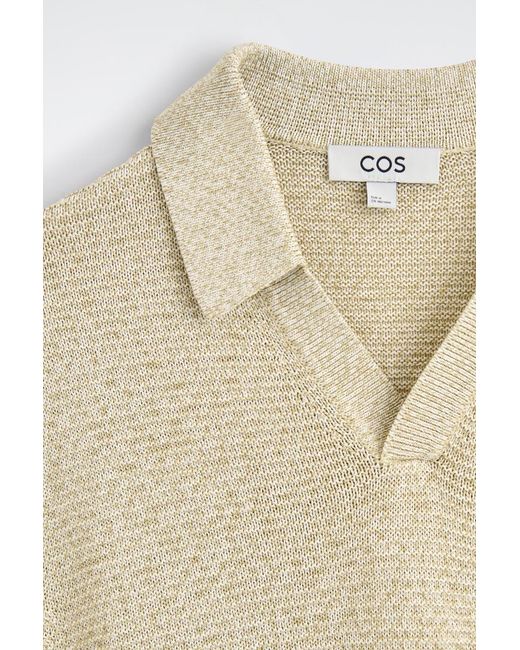 COS White Open-Knit Polo Shirt for men