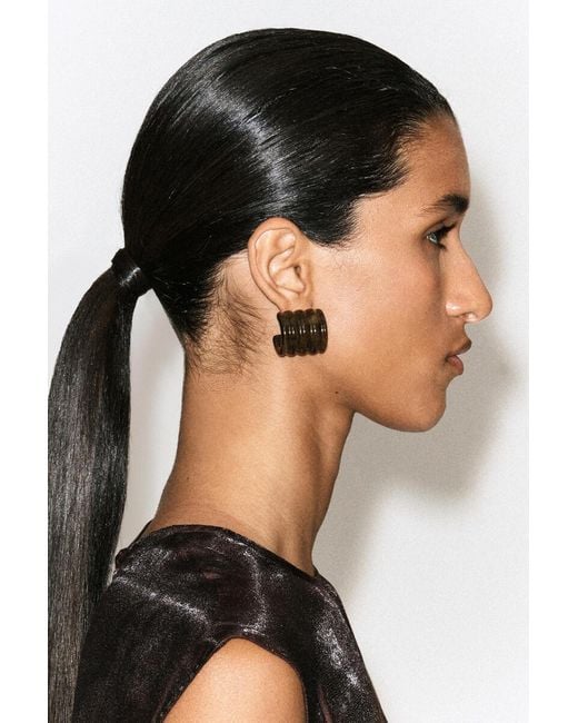 COS Brown Rippled Hoop Earrings