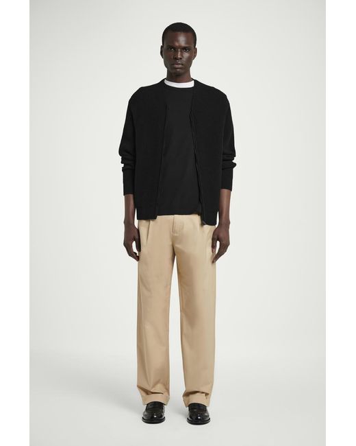 COS Black Bouclé-Knit V-Neck Zip-Up Cardigan for men