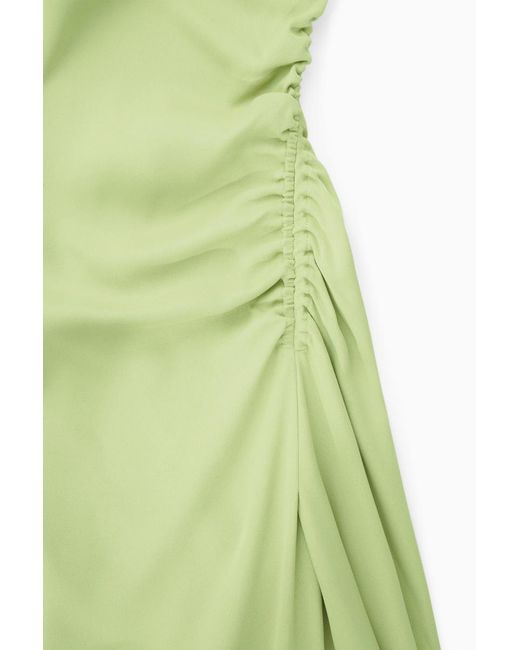 COS Green Asymmetric Gathered Satin Midi Dress