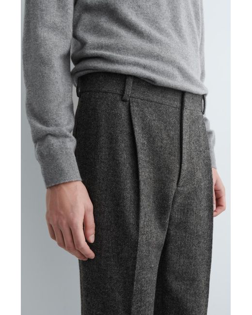 COS Gray Wool-Herringbone Regular-Fit Straight-Leg Trousers for men