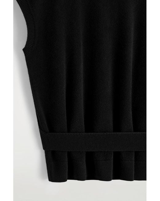 COS Black Belt-Detail Mock-Neck Wool Vest