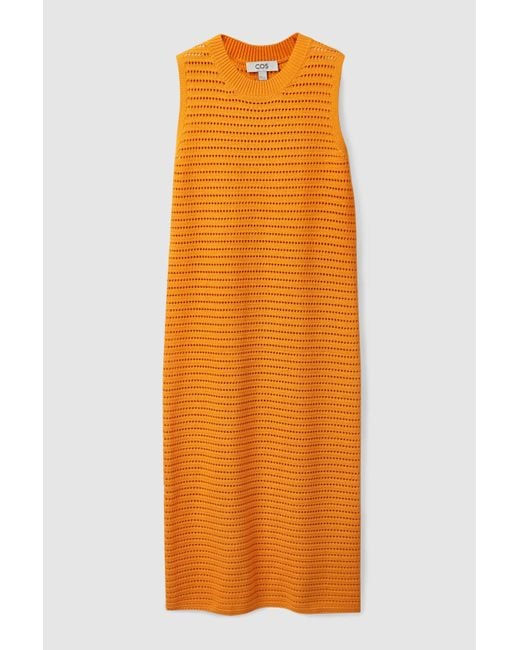 COS Cotton Open Knit Midi Dress in Orange Lyst