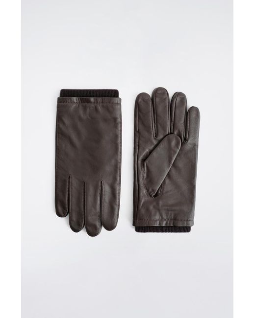 COS Black Topstitched Cashmere-Lined Leather Gloves for men
