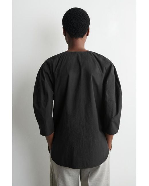 COS Black Sculptural Pima Cotton-Poplin Blouse