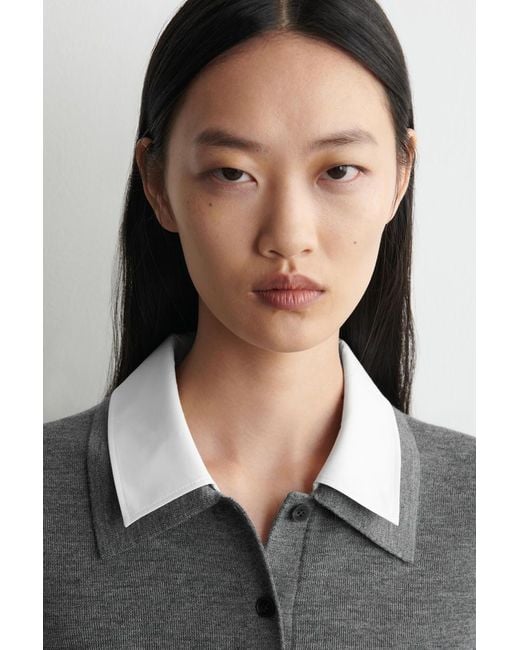 COS Gray Layered-Collar Merino Wool Mini Dress