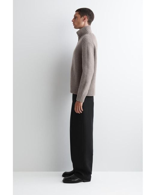 COS Gray Funnel-neck Knitted Wool Jacket for men