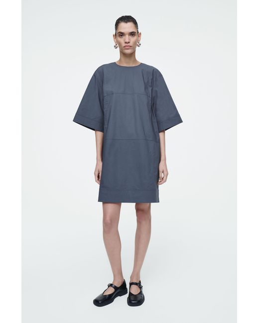 COS Blue Oversized Panelled Poplin T-shirt Dress