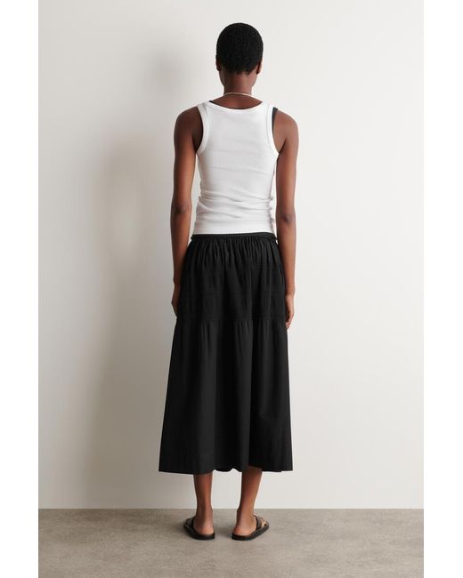 COS Black Tiered Gathered Midi Skirt