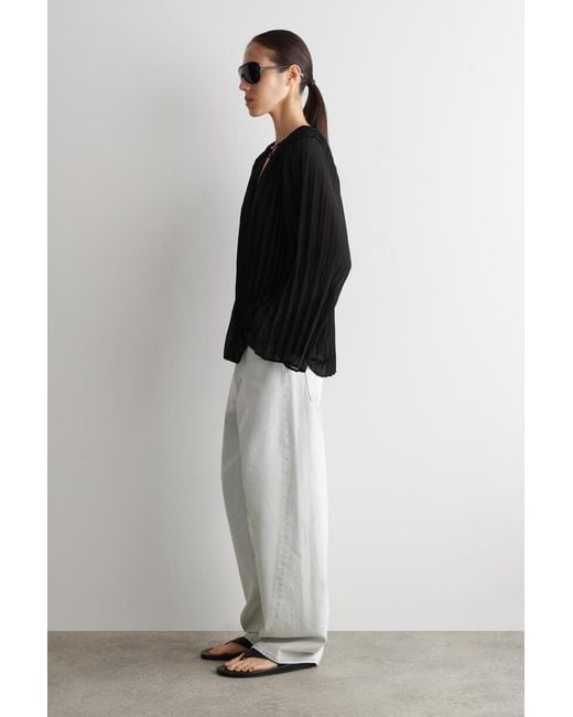 COS Black Tie-Front Pleated Georgette Blouse