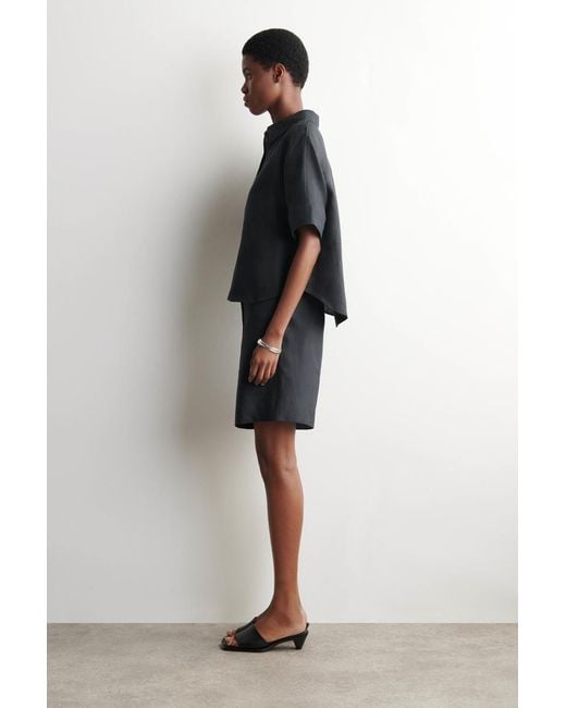 COS Black Oversized Short-Sleeved Linen Shirt