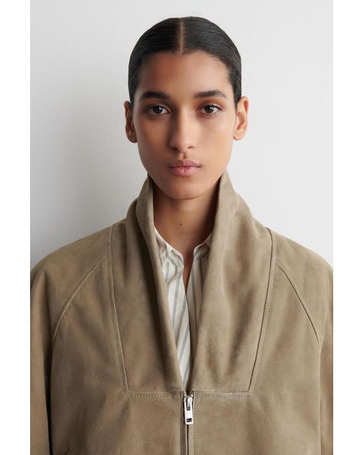 COS Natural Shawl-Collar Suede Bomber Jacket