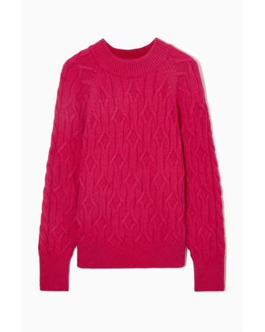 COS Cableknit Woolblend Sweater in Pink Lyst UK