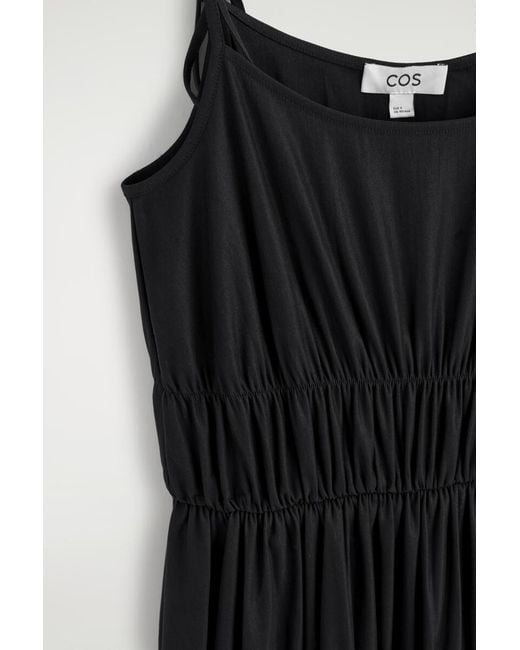 COS Black Gathered Jersey Midi Dress