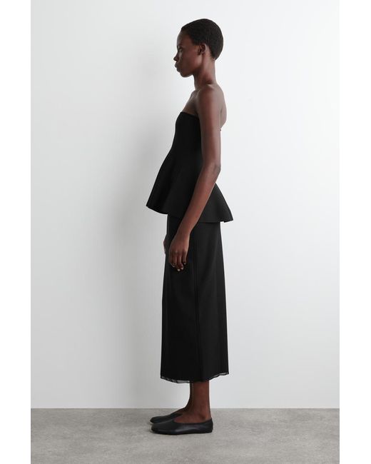 COS Black Sheer-Detail Knitted Peplum Top