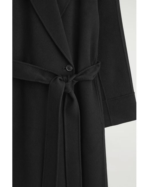 COS Black Belted Double-Faced Wool Long Coat