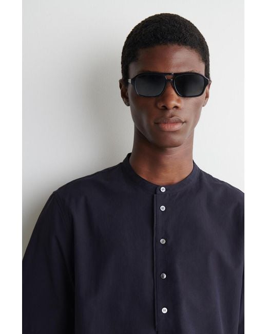 COS Blue Cotton Henley Shirt for men