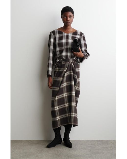 COS Black Checked V-Neck Top