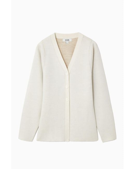 COS White Waisted Double-faced Wool Cardigan