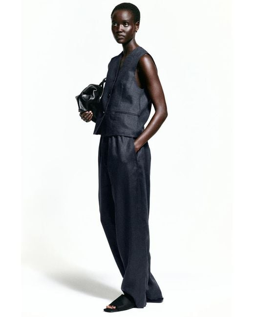 COS Blue Elasticated Linen Barrel-Leg Pants