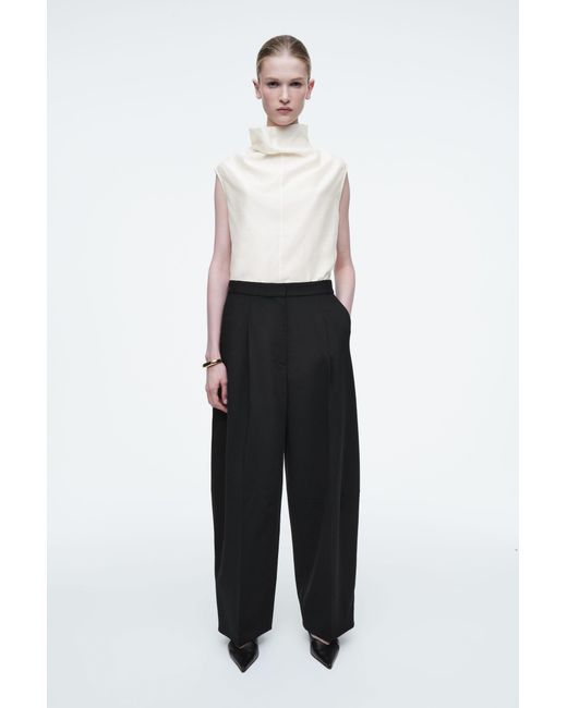 COS Black Wool-blend Wide-leg Trousers