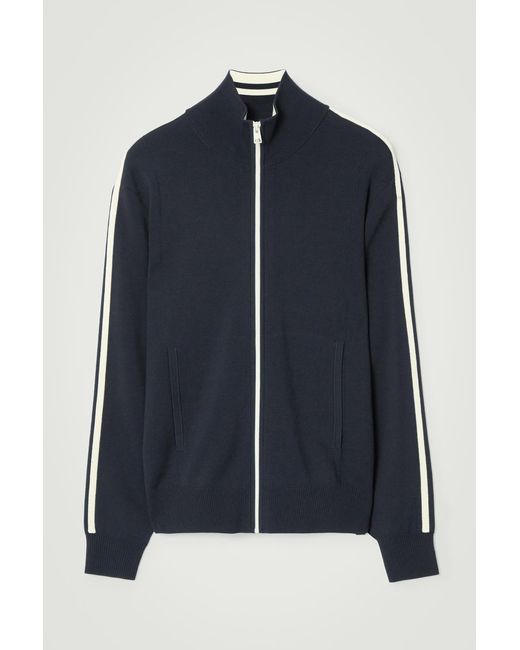 COS Blue Contrast-stripe Knitted Track Jacket for men