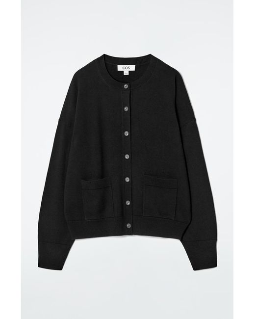 COS Black Merino Wool Crew-Neck Cardigan
