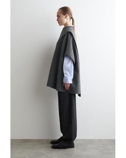 COS Gray Double-Faced Merino Wool Scarf Cape