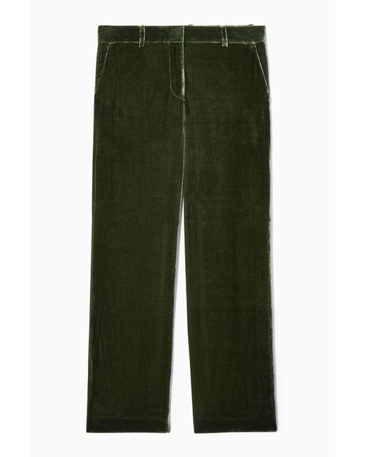 COS Green Silk-blend Velvet Straight-leg Pants