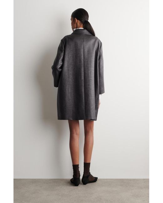 COS Black Textured Single-Breasted Coat