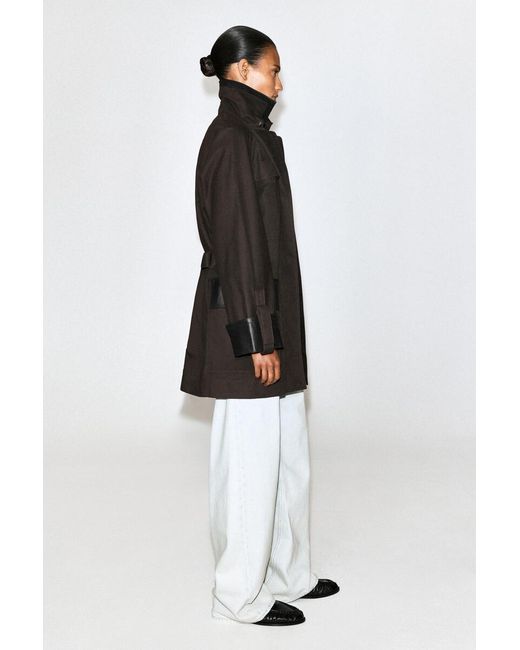 COS Black Leather-Trimmed Cotton Field Coat