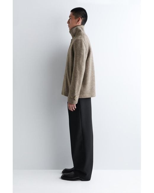 COS Brown Ribbed-Collar Boiled-Wool Jacket for men