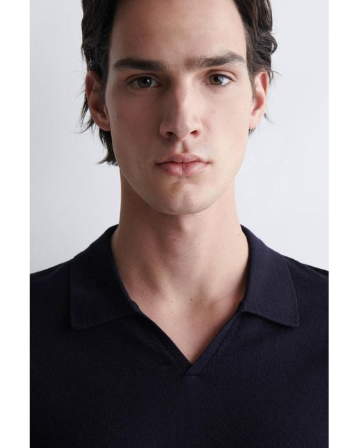 COS Blue Open-Collar Merino Wool Polo Shirt for men
