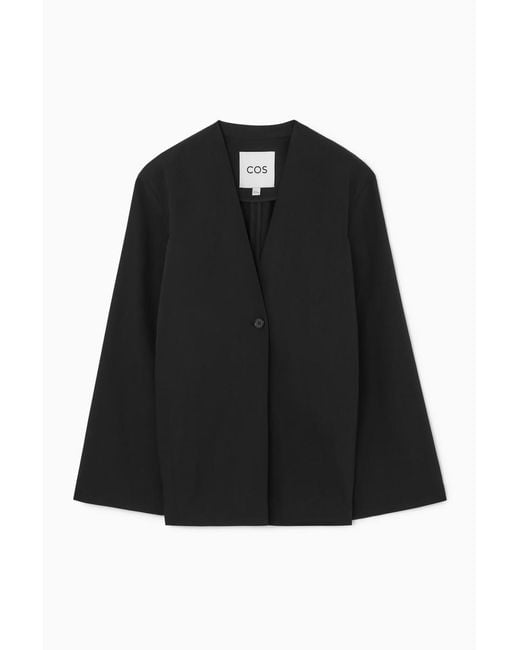 COS Black Slim Collarless Single-breasted Blazer