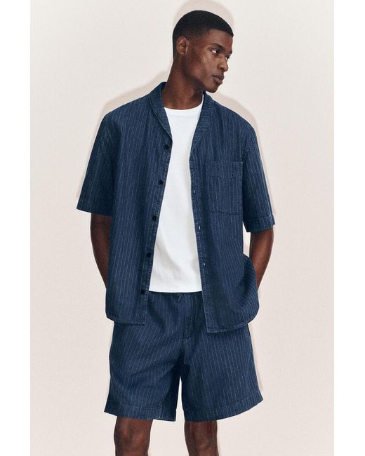 COS Blue Pinstriped Denim Drawstring Shorts for men