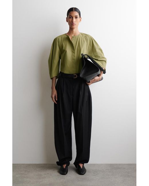 COS Green Sculptural Pima Cotton-Poplin Blouse